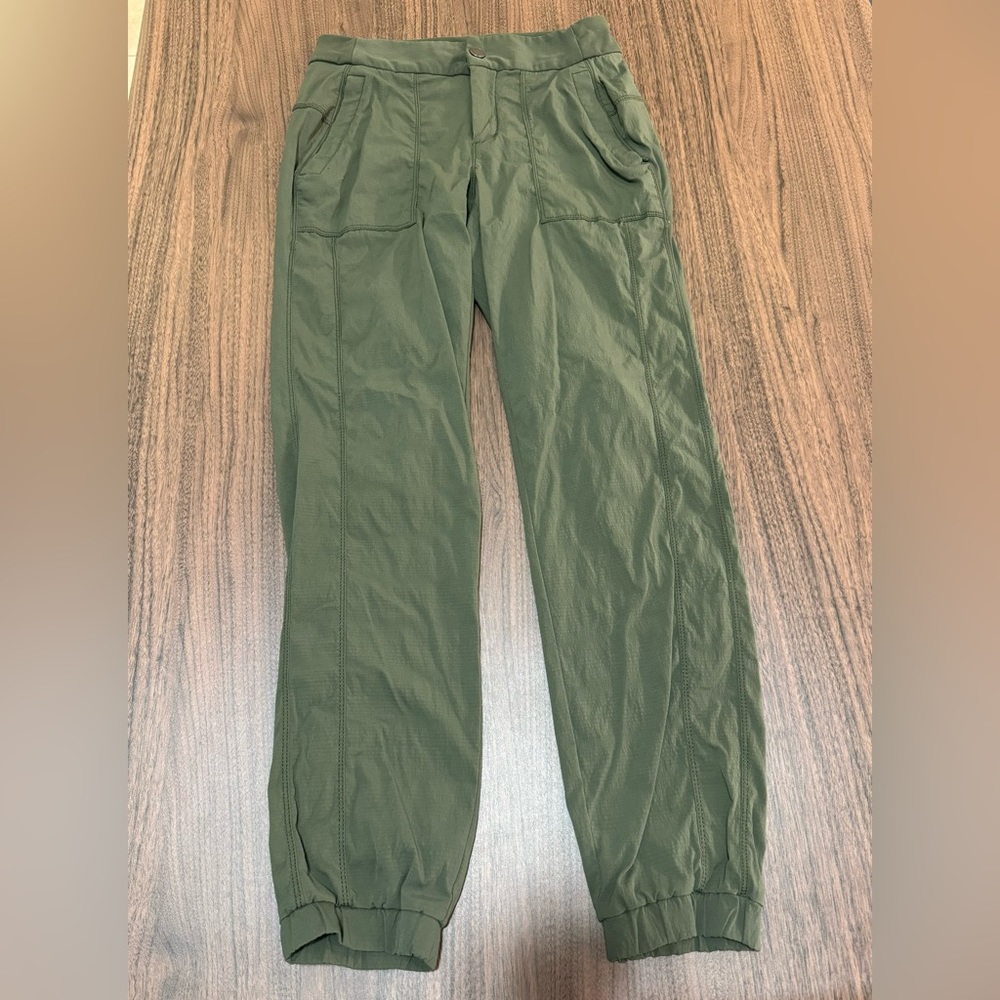 Athleta Pants Womens Size 0 Green Nylon Blend Ankle Zip Pockets Skinny Leg